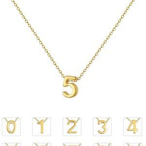 Gold Number Necklace Women 18K Plated 10 Charms Dainty Birth Month Gift